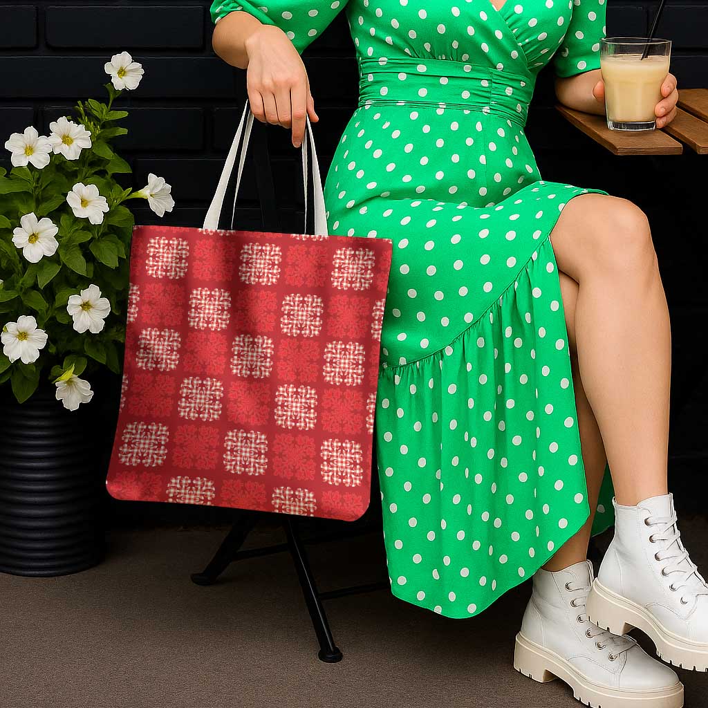 Red Palaka Quilt Hawaii Tote Bag Traditional Hawaii-plaid Pattern - Polynesian Pride