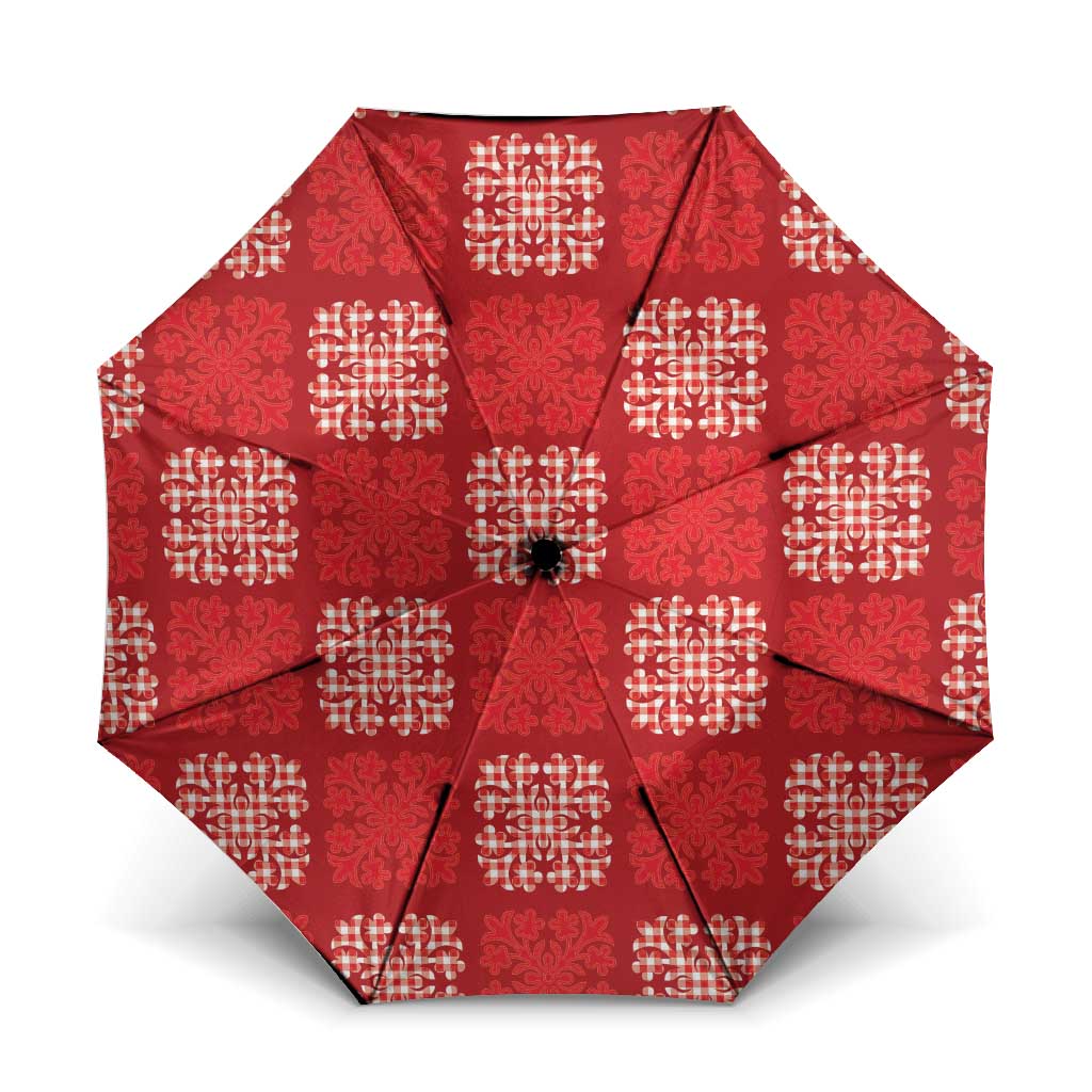 Red Palaka Quilt Hawaii Umbrella Traditional Hawaii-plaid Pattern LT14 One Size Folded 11.42 inch Opened Diameter 37.4 inch Red - Polynesian Pride