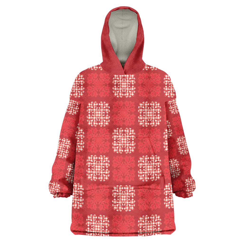 Red Palaka Quilt Hawaii Wearable Blanket Hoodie Traditional Hawaii-plaid Pattern - Polynesian Pride