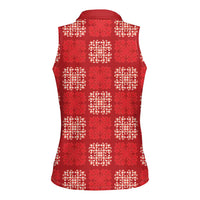 Red Palaka Quilt Hawaii Women Sleeveless Polo Shirt Traditional Hawaii-plaid Pattern - Polynesian Pride