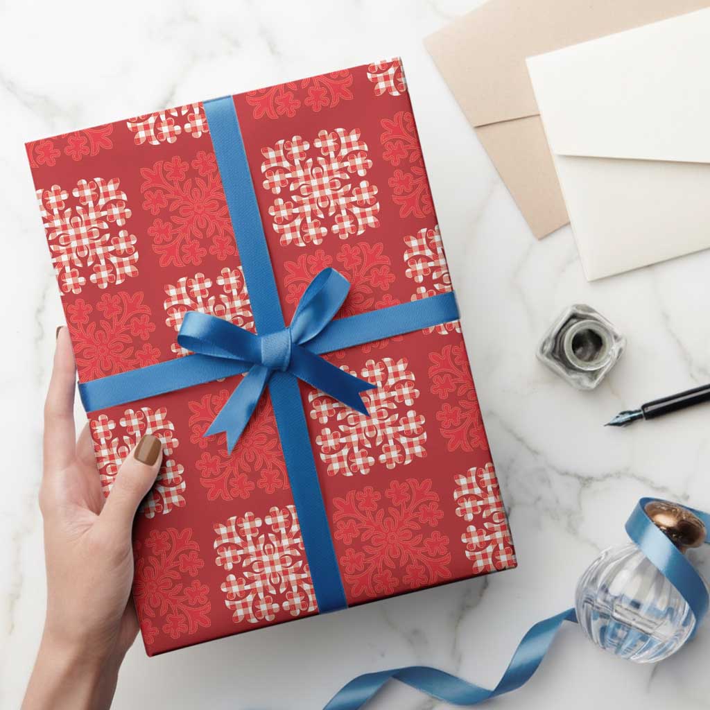 Red Palaka Quilt Hawaii Wrapping Paper Traditional Hawaii-plaid Pattern - Polynesian Pride