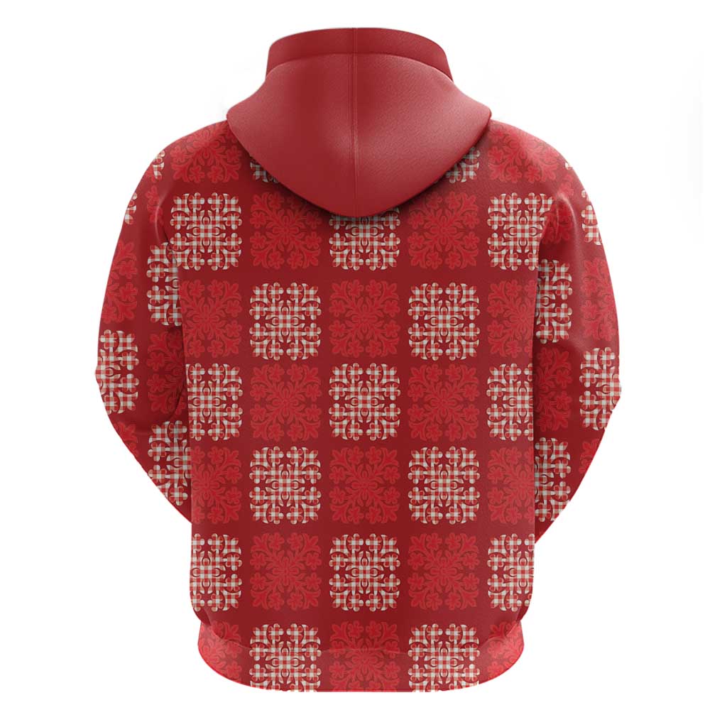 Red Palaka Quilt Hawaii Zip Hoodie Traditional Hawaii-plaid Pattern - Polynesian Pride