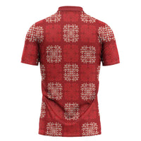 Red Palaka Quilt Hawaii Zipper Polo Shirt Traditional Hawaii-plaid Pattern - Polynesian Pride