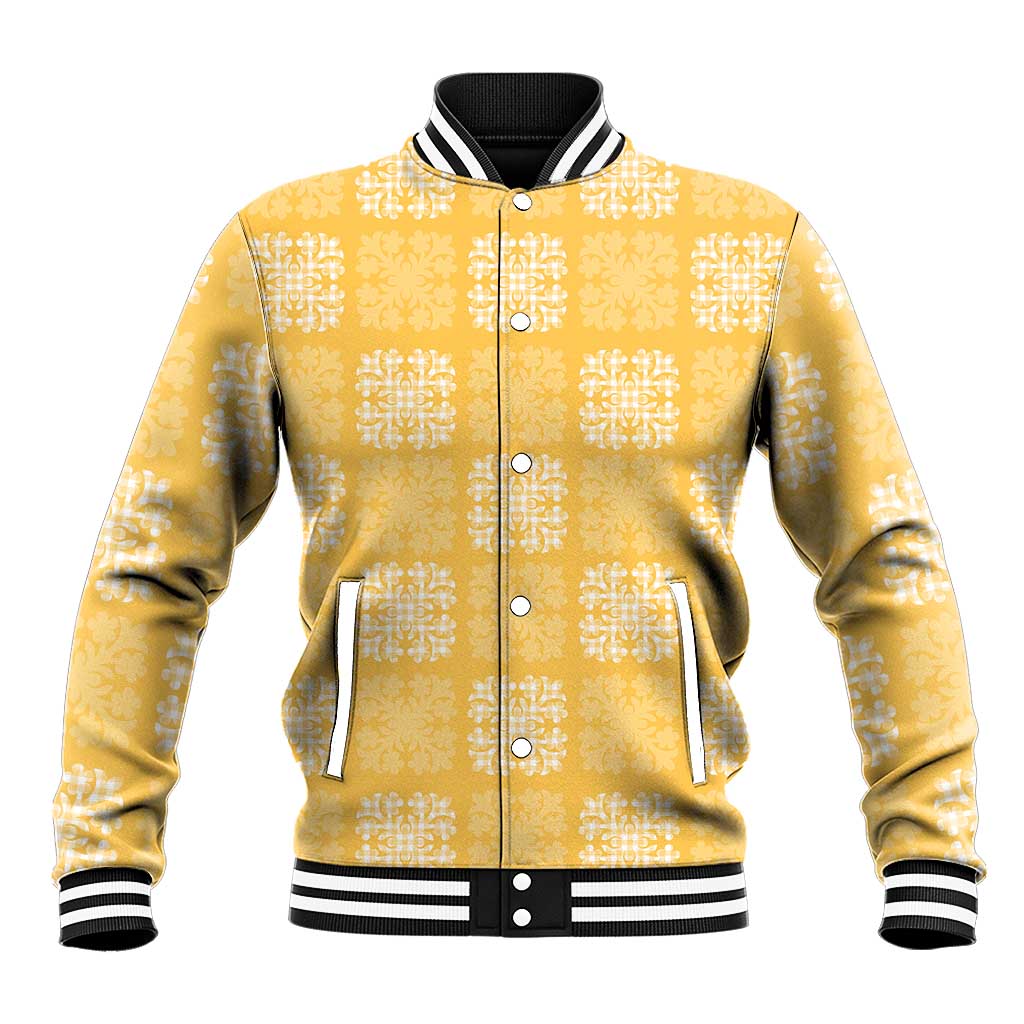Yellow Palaka Quilt Hawaii Baseball Jacket Traditional Hawaii-plaid Pattern LT14 Unisex Yellow - Polynesian Pride