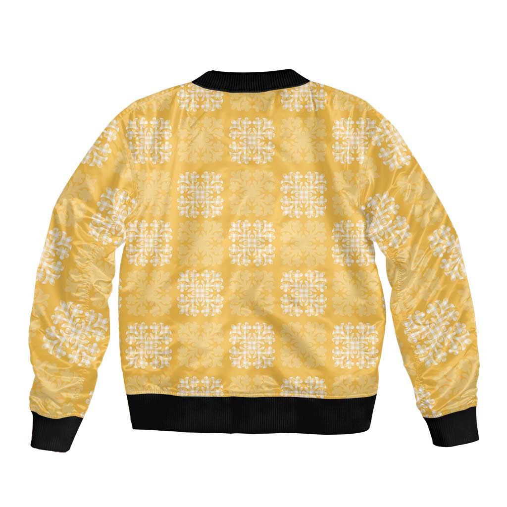 Yellow Palaka Quilt Hawaii Bomber Jacket Traditional Hawaii-plaid Pattern LT14 - Polynesian Pride