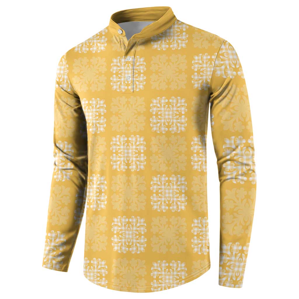 Yellow Palaka Quilt Hawaii Button Sweatshirt Traditional Hawaii-plaid Pattern LT14 - Polynesian Pride