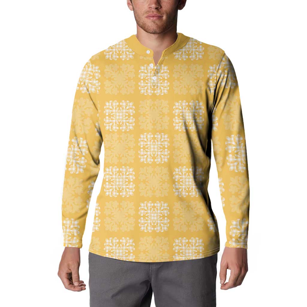 Yellow Palaka Quilt Hawaii Button Sweatshirt Traditional Hawaii-plaid Pattern LT14 - Polynesian Pride