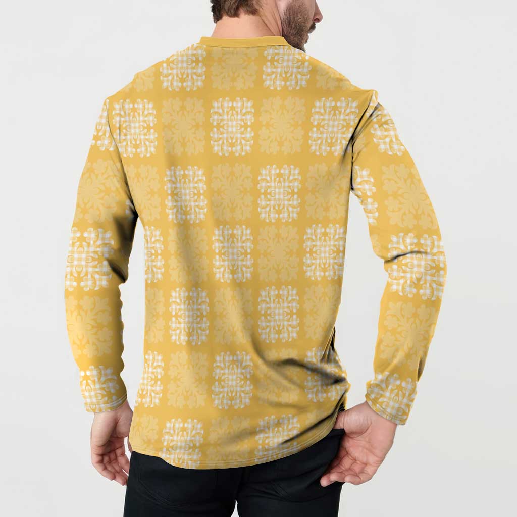 Yellow Palaka Quilt Hawaii Button Sweatshirt Traditional Hawaii-plaid Pattern LT14 - Polynesian Pride