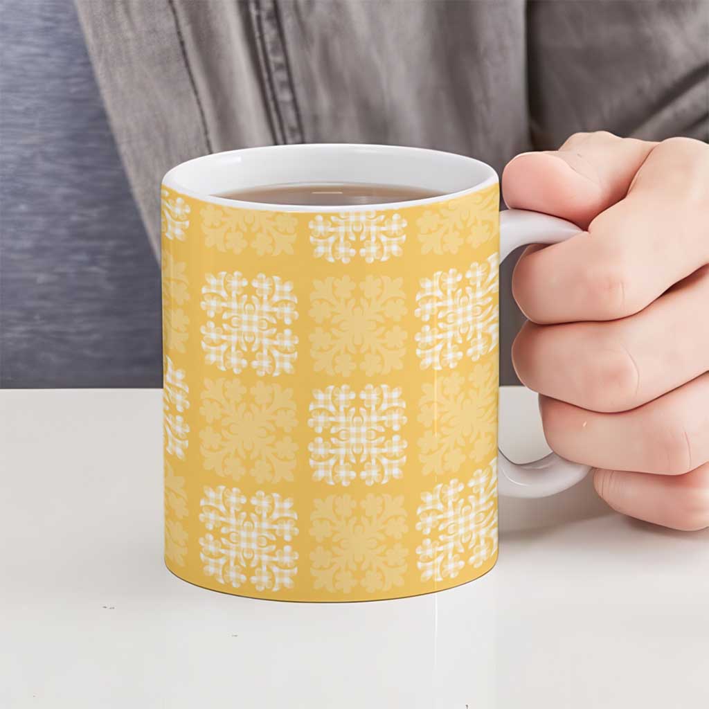 Yellow Palaka Quilt Hawaii Ceramic Mug Traditional Hawaii-plaid Pattern - Polynesian Pride