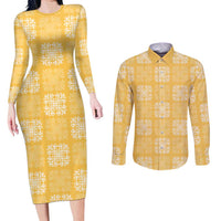 Yellow Palaka Quilt Hawaii Couples Matching Long Sleeve Bodycon Dress and Long Sleeve Button Shirt Traditional Hawaii-plaid Pattern - Polynesian Pride