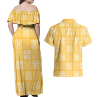 Yellow Palaka Quilt Hawaii Couples Matching Off Shoulder Maxi Dress and Hawaiian Shirt Traditional Hawaii-plaid Pattern - Polynesian Pride