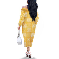 Yellow Palaka Quilt Hawaii Family Matching Off The Shoulder Long Sleeve Dress and Hawaiian Shirt Traditional Hawaii-plaid Pattern - Polynesian Pride