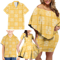 Yellow Palaka Quilt Hawaii Family Matching Off Shoulder Short Dress and Hawaiian Shirt Traditional Hawaii-plaid Pattern - Polynesian Pride