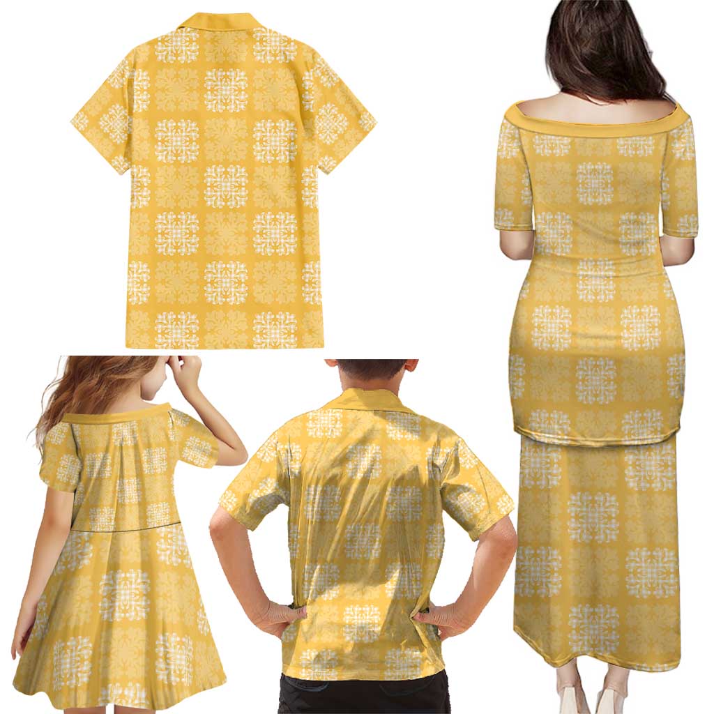 Yellow Palaka Quilt Hawaii Family Matching Puletasi and Hawaiian Shirt Traditional Hawaii-plaid Pattern LT14 - Polynesian Pride