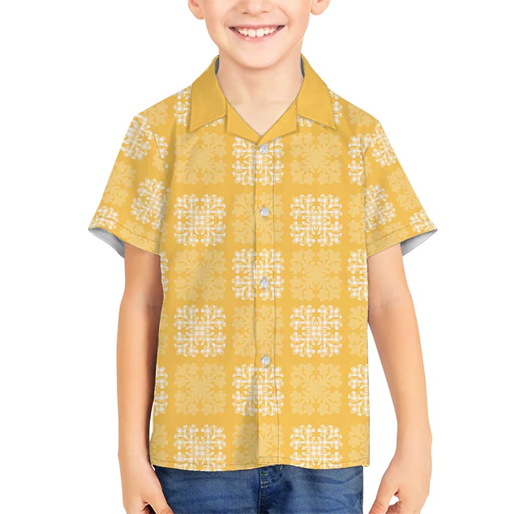 Yellow Palaka Quilt Hawaii Family Matching Puletasi and Hawaiian Shirt Traditional Hawaii-plaid Pattern LT14 Son's Shirt Yellow - Polynesian Pride