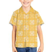 Yellow Palaka Quilt Hawaii Family Matching Puletasi and Hawaiian Shirt Traditional Hawaii-plaid Pattern LT14 Son's Shirt Yellow - Polynesian Pride