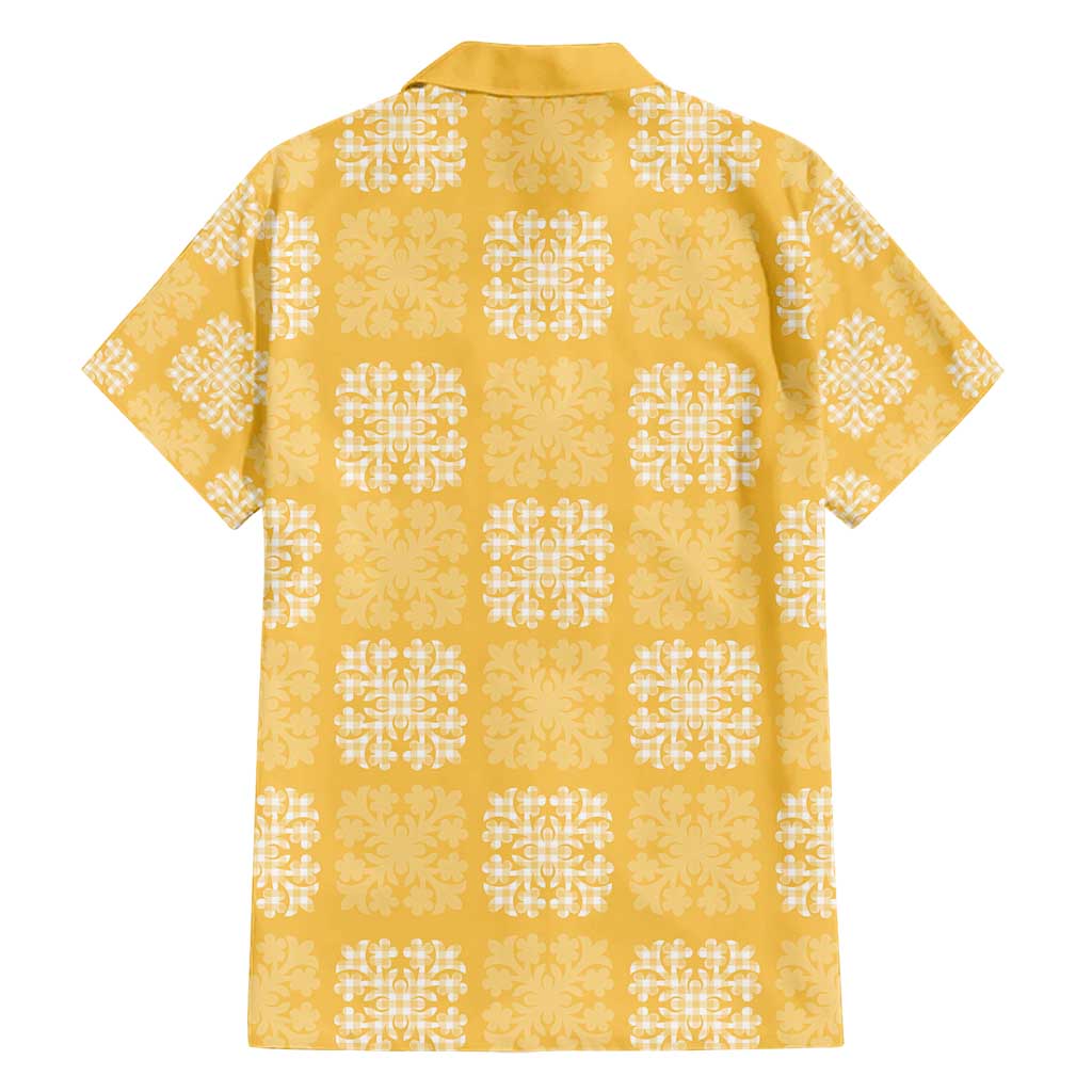 Yellow Palaka Quilt Hawaii Family Matching Short Sleeve Bodycon Dress and Hawaiian Shirt Traditional Hawaii-plaid Pattern - Polynesian Pride