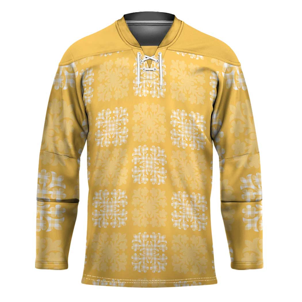Yellow Palaka Quilt Hawaii Hockey Jersey Traditional Hawaii-plaid Pattern LT14 Unisex Yellow - Polynesian Pride