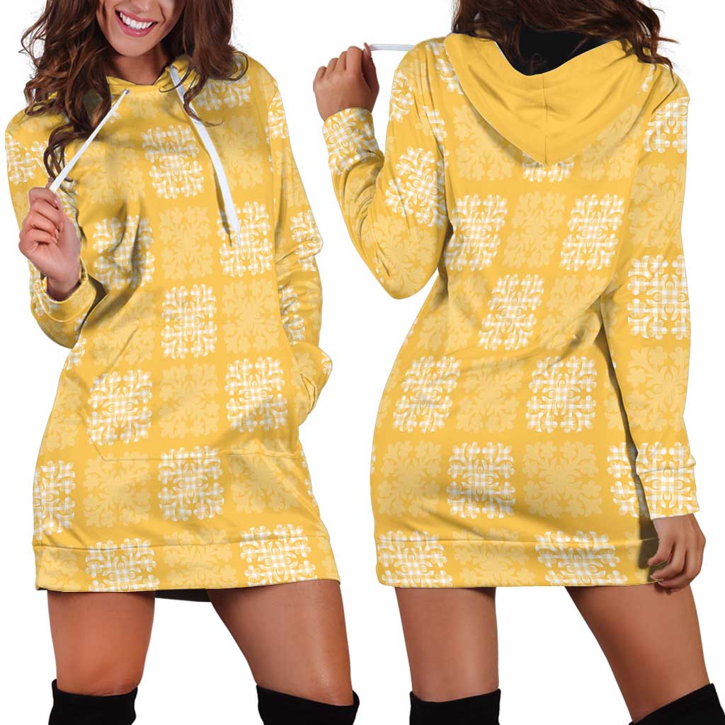 Yellow Palaka Quilt Hawaii Hoodie Dress Traditional Hawaii-plaid Pattern - Polynesian Pride