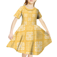 Yellow Palaka Quilt Hawaii Kid Short Sleeve Dress Traditional Hawaii-plaid Pattern - Polynesian Pride