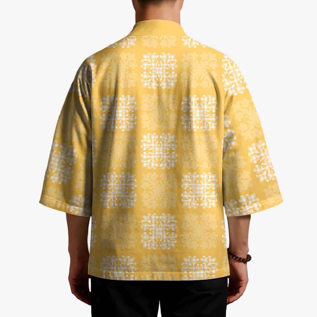 Yellow Palaka Quilt Hawaii Kimono Traditional Hawaii-plaid Pattern - Polynesian Pride