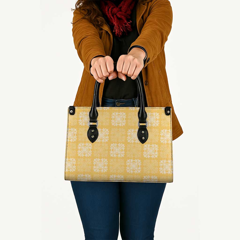 Yellow Palaka Quilt Hawaii Leather Bag Traditional Hawaii-plaid Pattern - Polynesian Pride
