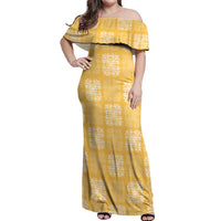 Yellow Palaka Quilt Hawaii Off Shoulder Maxi Dress Traditional Hawaii-plaid Pattern - Polynesian Pride
