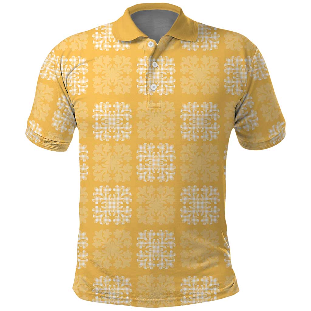 Yellow Palaka Quilt Hawaii Polo Shirt Traditional Hawaii-plaid Pattern - Polynesian Pride