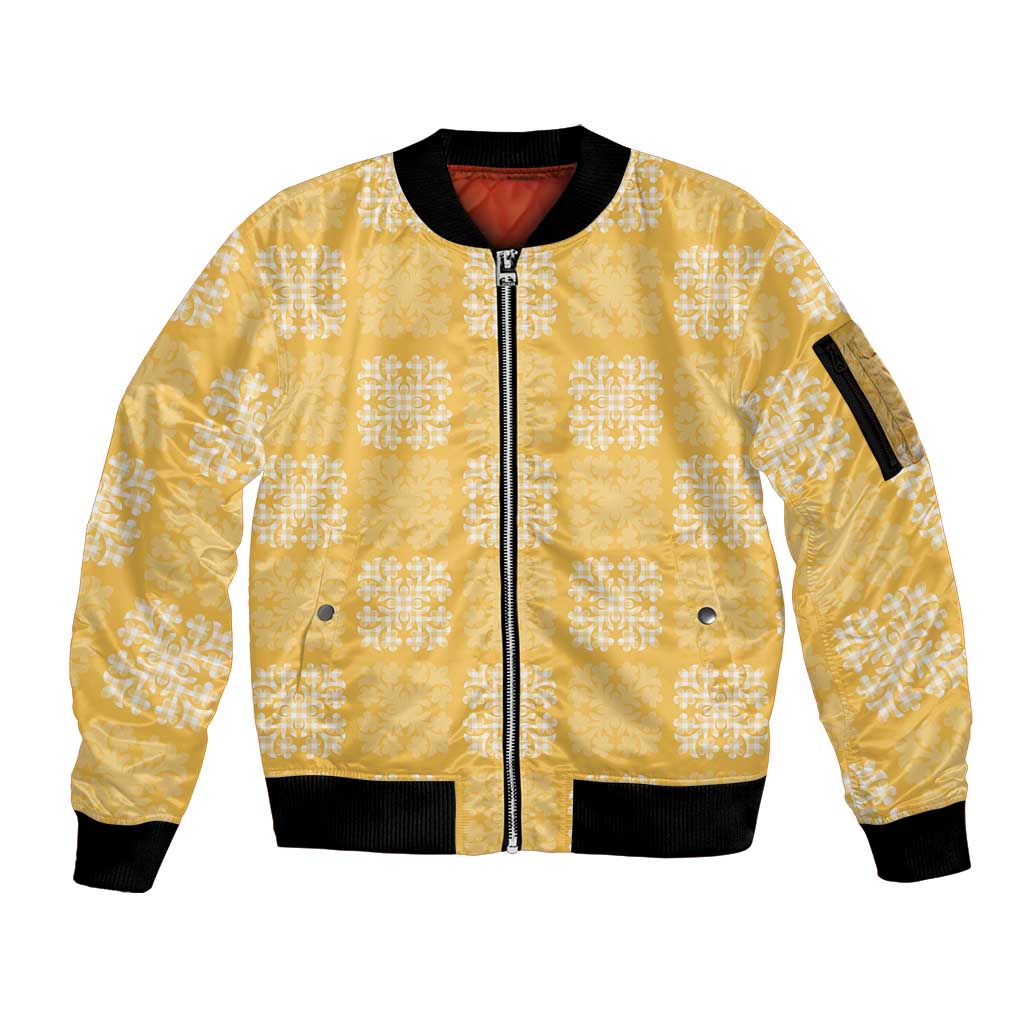 Yellow Palaka Quilt Hawaii Sleeve Zip Bomber Jacket Traditional Hawaii-plaid Pattern LT14 Unisex Yellow - Polynesian Pride