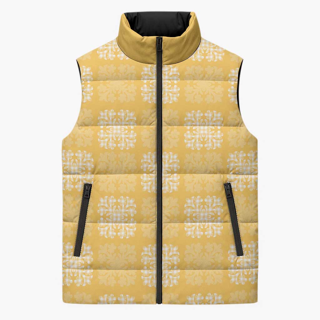 Yellow Palaka Quilt Hawaii Sleeveless Puffer Jacket Traditional Hawaii-plaid Pattern LT14 Unisex Yellow - Polynesian Pride