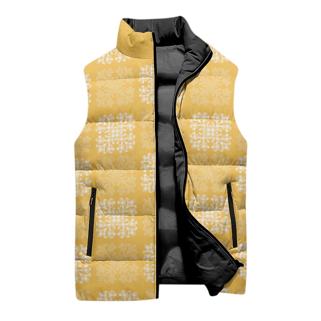 Yellow Palaka Quilt Hawaii Sleeveless Puffer Jacket Traditional Hawaii-plaid Pattern LT14 - Polynesian Pride