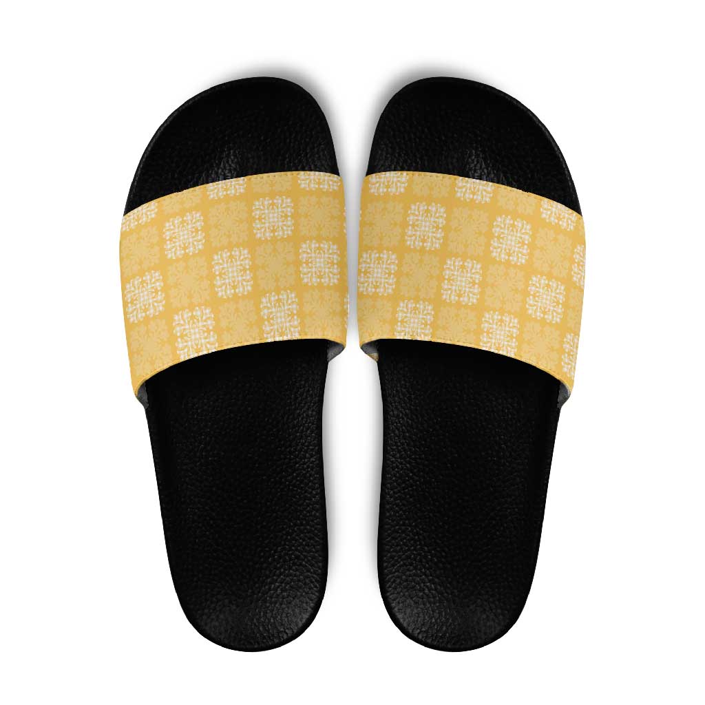 Yellow Palaka Quilt Hawaii Slide Sandals Traditional Hawaii-plaid Pattern - Polynesian Pride