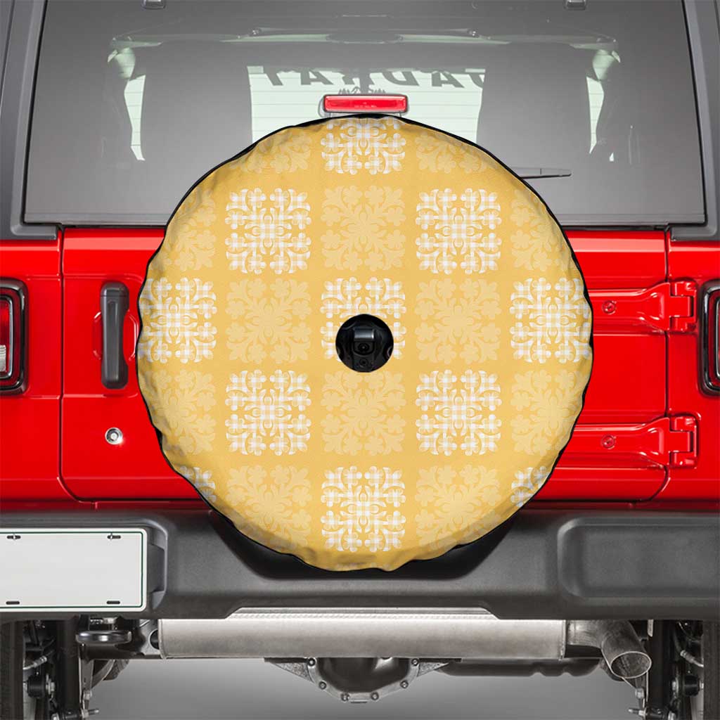Yellow Palaka Quilt Hawaii Spare Tire Cover Traditional Hawaii-plaid Pattern - Polynesian Pride