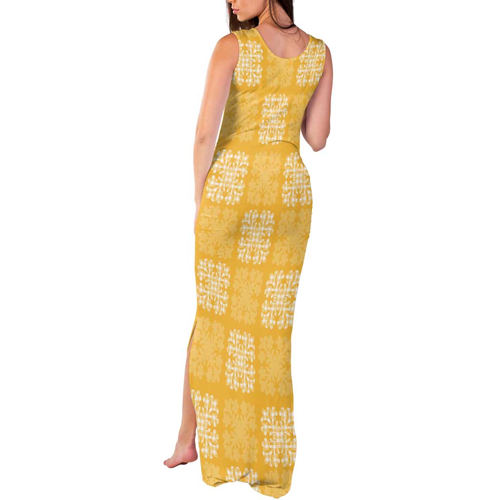 Yellow Palaka Quilt Hawaii Tank Maxi Dress Traditional Hawaii-plaid Pattern - Polynesian Pride