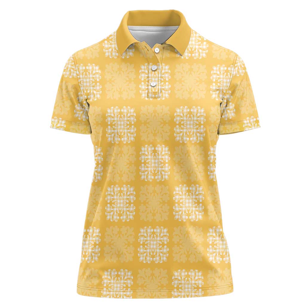 Yellow Palaka Quilt Hawaii Women Polo Shirt Traditional Hawaii-plaid Pattern - Polynesian Pride