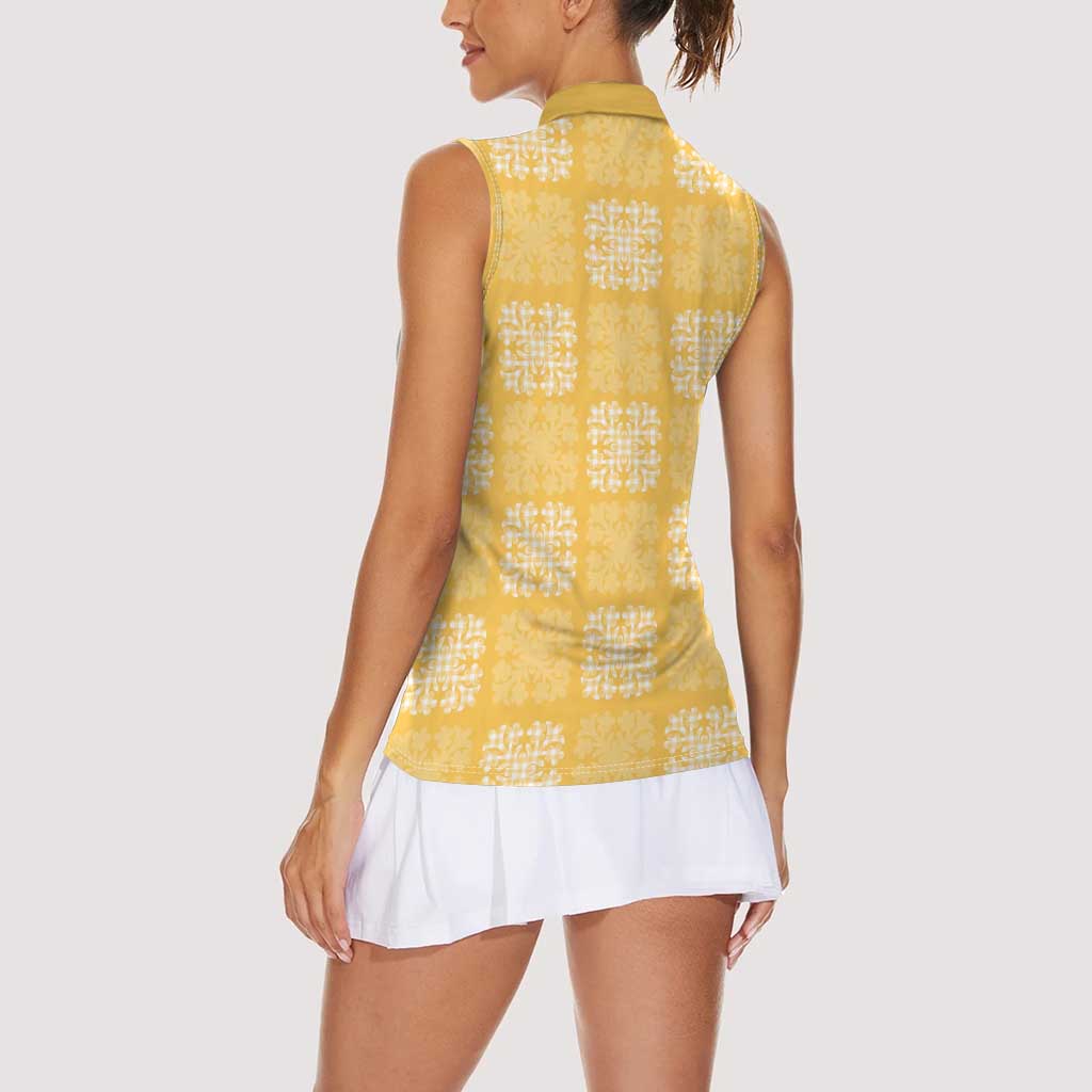 Yellow Palaka Quilt Hawaii Women Sleeveless Polo Shirt Traditional Hawaii-plaid Pattern - Polynesian Pride