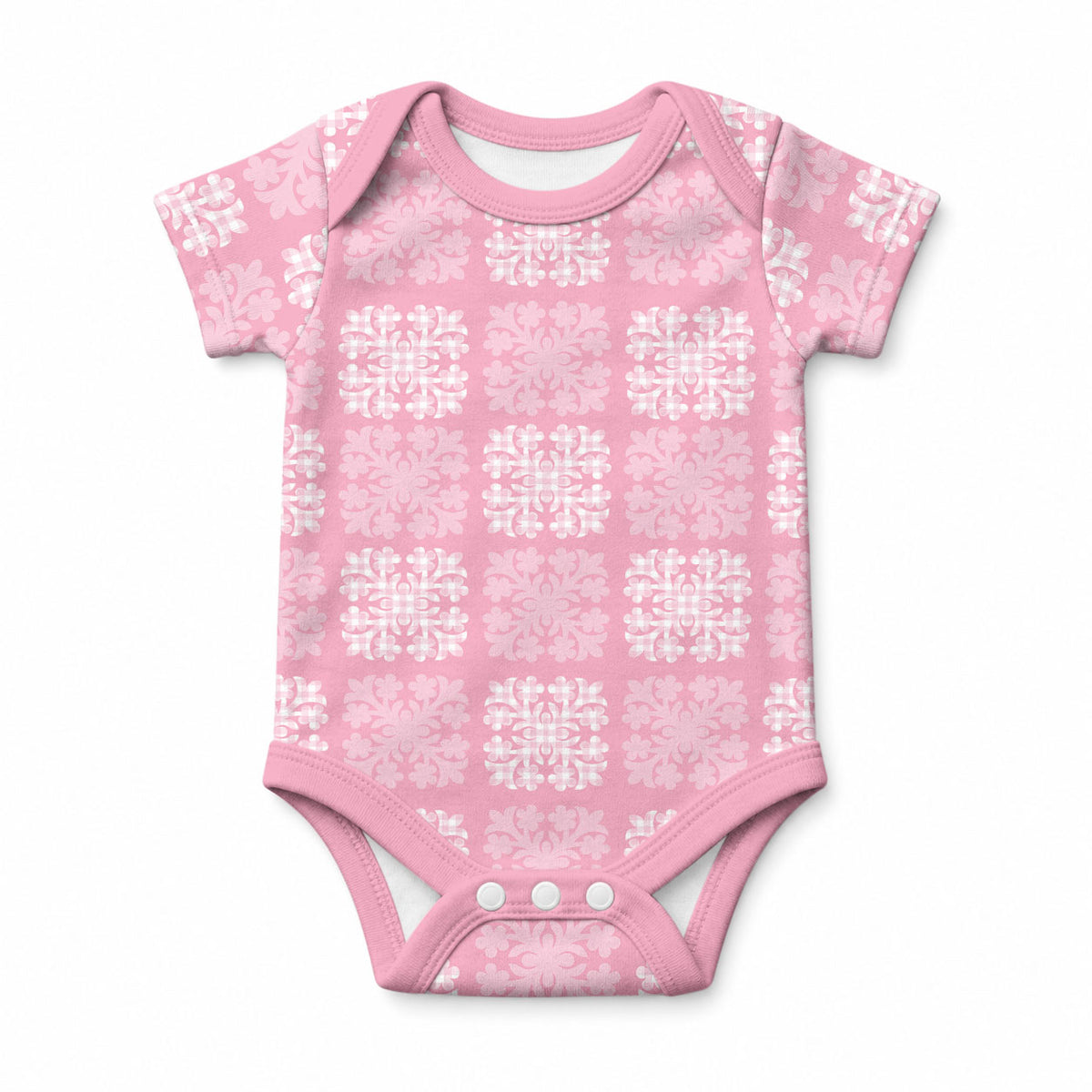 Pink Palaka Quilt Hawaii Baby Onesie Traditional Hawaii-plaid Pattern