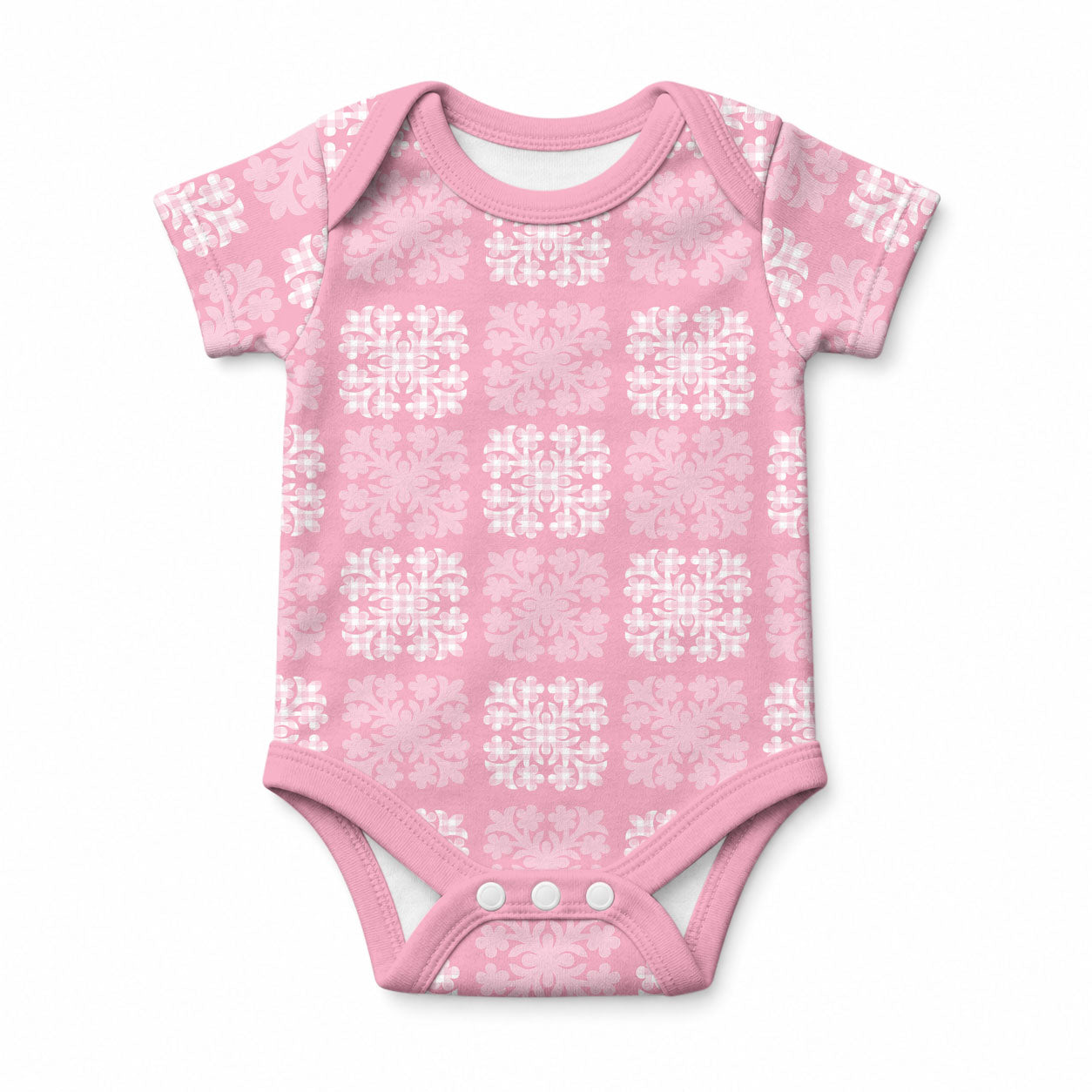 Pink Palaka Quilt Hawaii Baby Onesie Traditional Hawaii-plaid Pattern