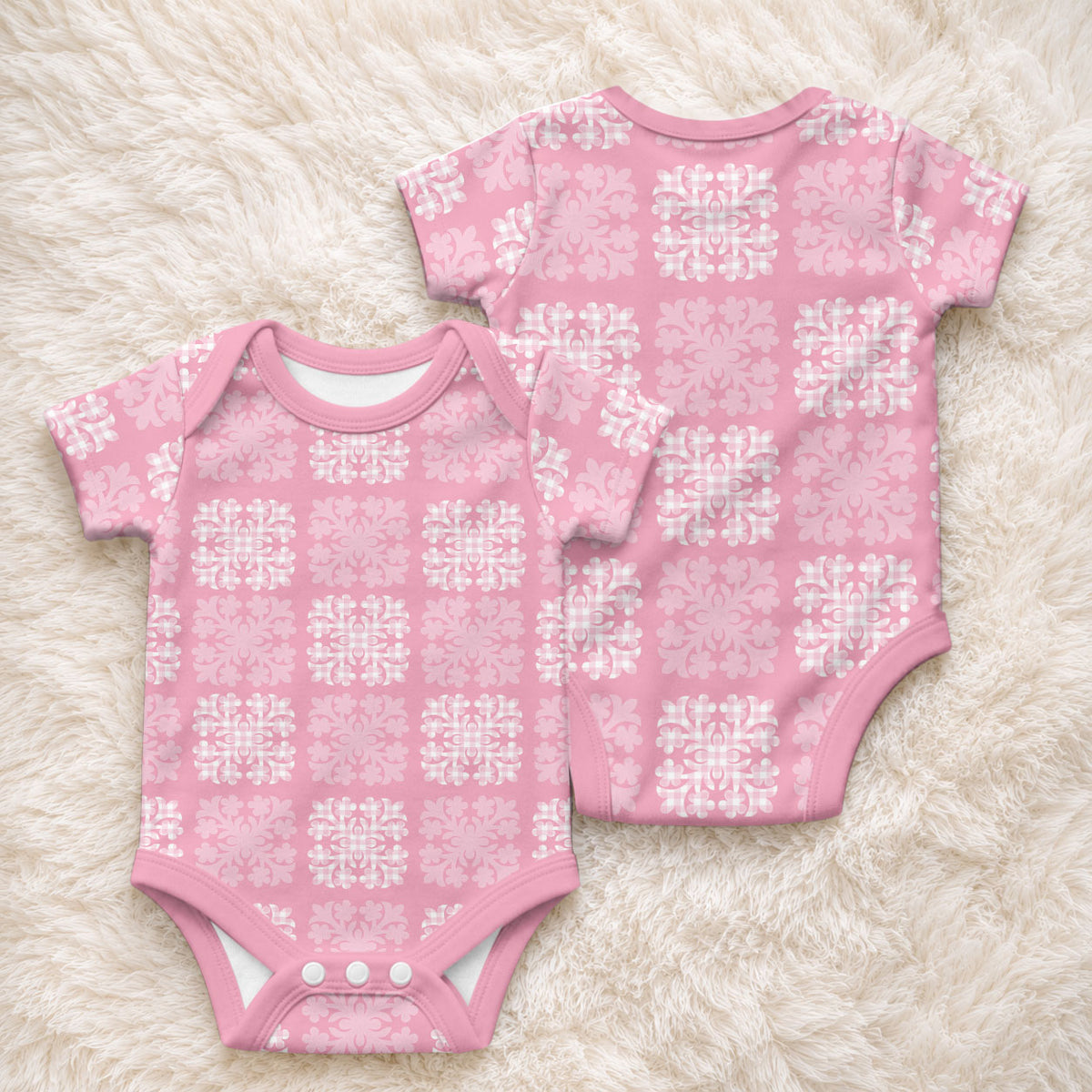 Pink Palaka Quilt Hawaii Baby Onesie Traditional Hawaii-plaid Pattern