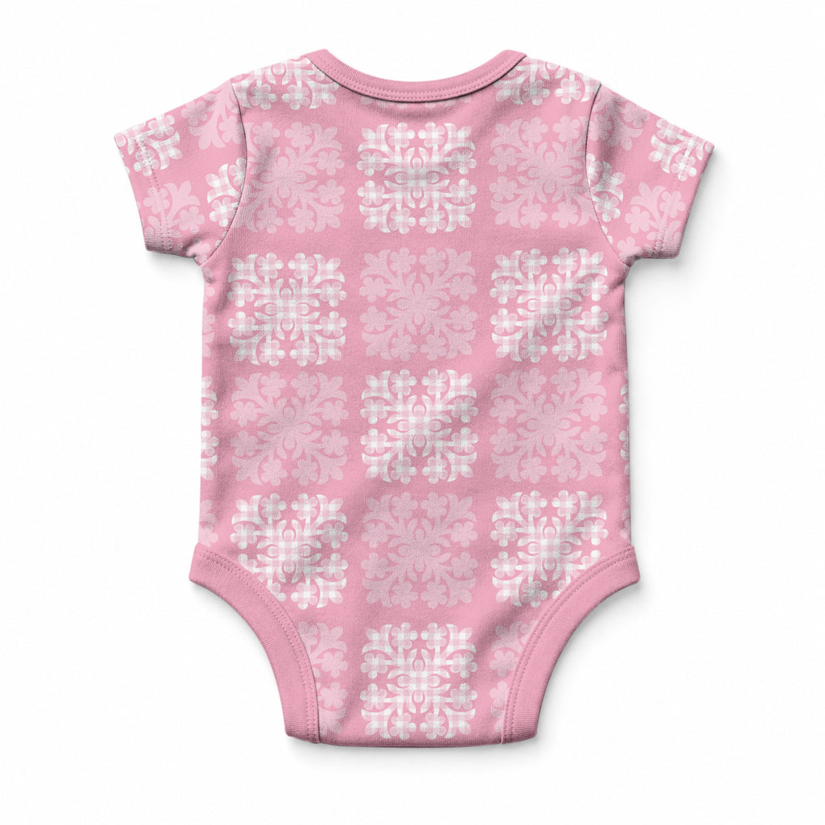 Pink Palaka Quilt Hawaii Baby Onesie Traditional Hawaii-plaid Pattern