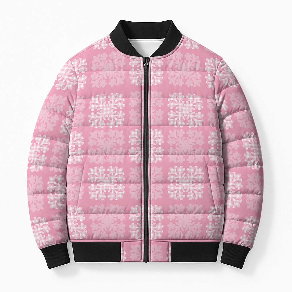 Pink Palaka Quilt Hawaii Bomber Puffer Jacket Traditional Hawaii-plaid Pattern LT14 Unisex Pink - Polynesian Pride