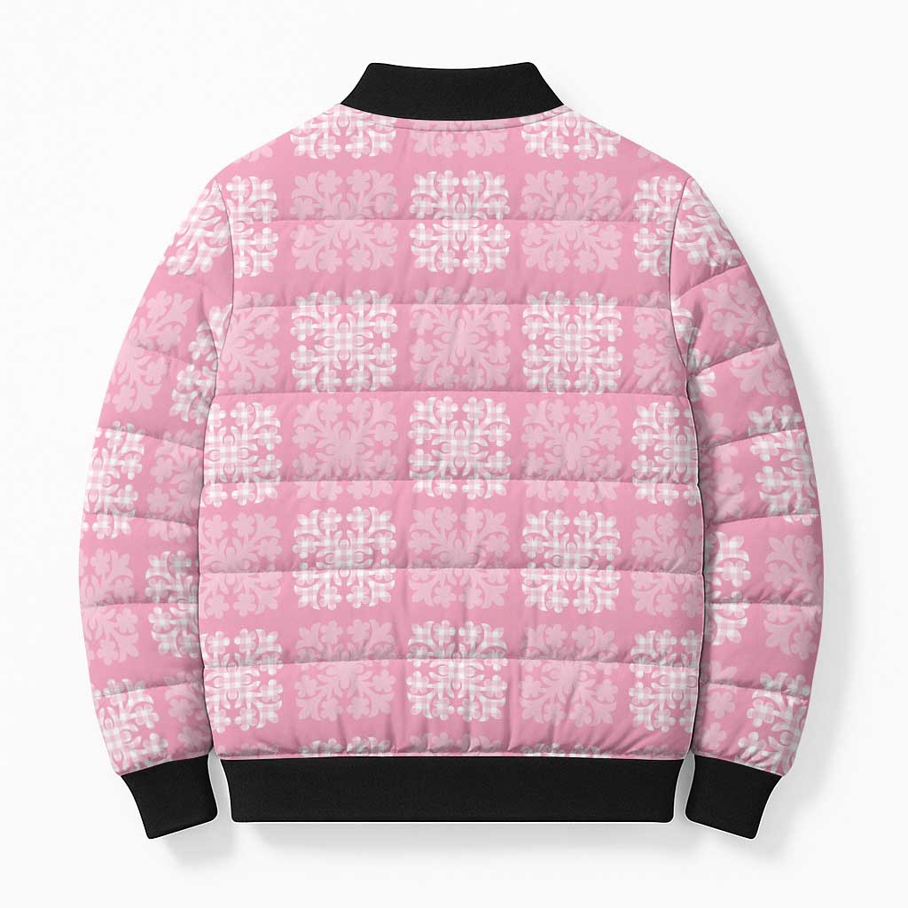 Pink Palaka Quilt Hawaii Bomber Puffer Jacket Traditional Hawaii-plaid Pattern LT14 - Polynesian Pride