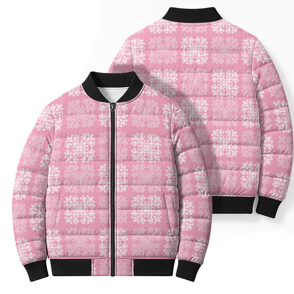 Pink Palaka Quilt Hawaii Bomber Puffer Jacket Traditional Hawaii-plaid Pattern LT14 - Polynesian Pride