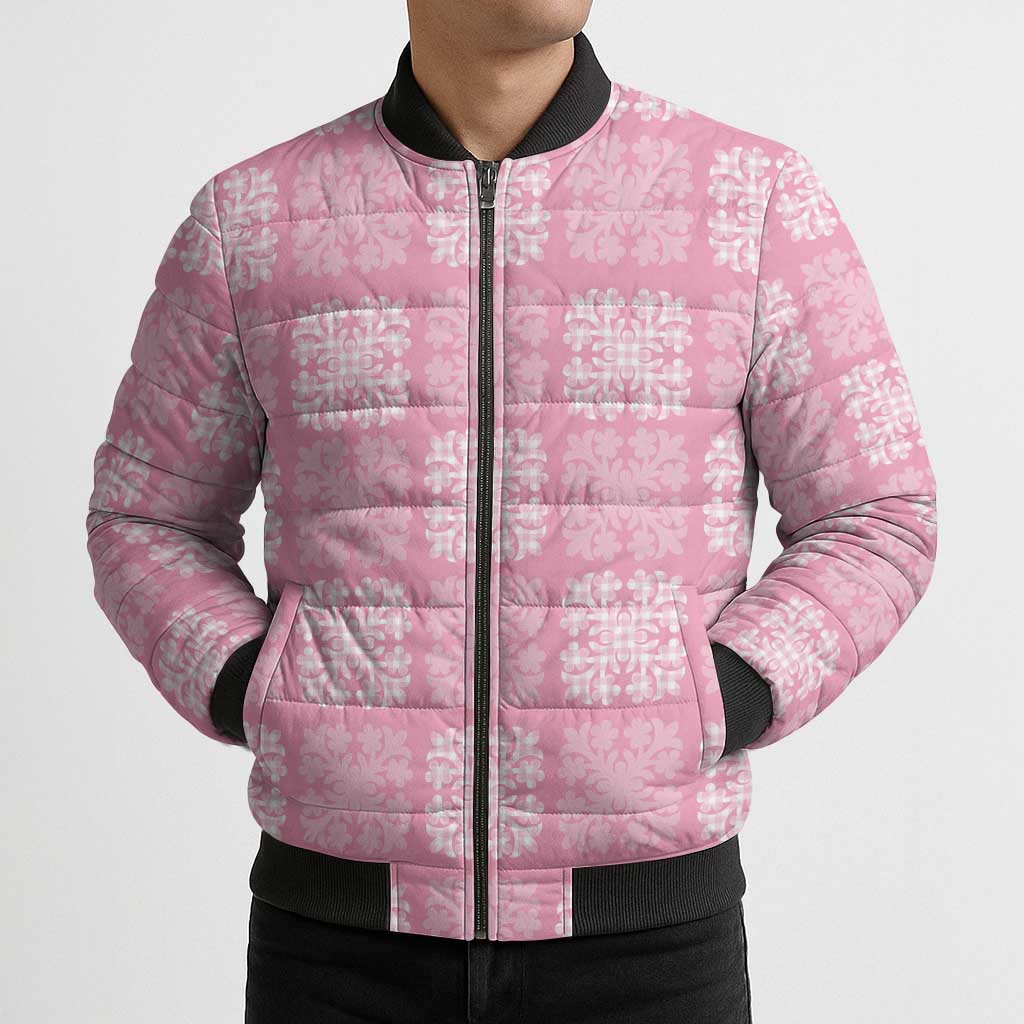 Pink Palaka Quilt Hawaii Bomber Puffer Jacket Traditional Hawaii-plaid Pattern LT14 - Polynesian Pride
