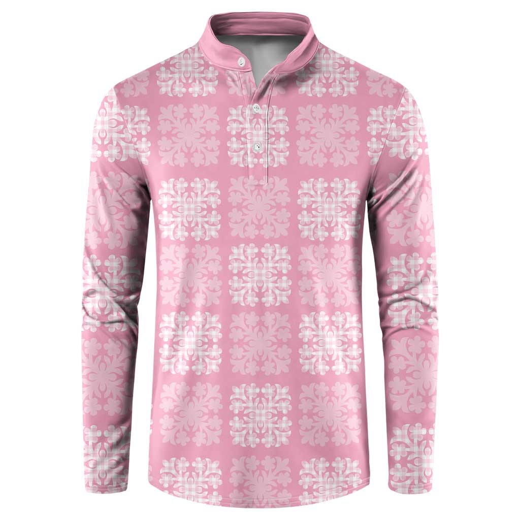Pink Palaka Quilt Hawaii Button Sweatshirt Traditional Hawaii-plaid Pattern LT14 Pink - Polynesian Pride