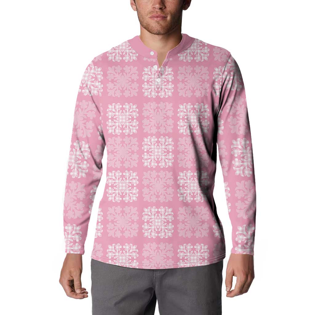 Pink Palaka Quilt Hawaii Button Sweatshirt Traditional Hawaii-plaid Pattern LT14 - Polynesian Pride