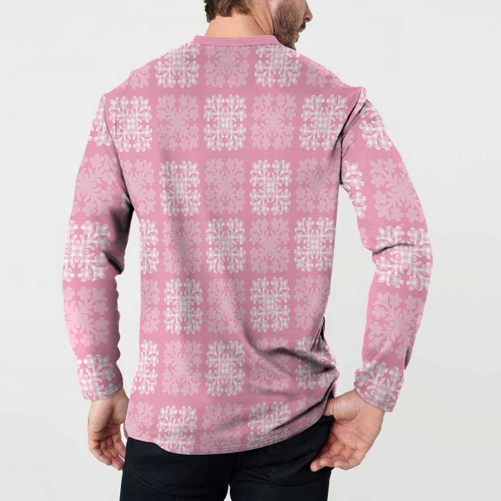 Pink Palaka Quilt Hawaii Button Sweatshirt Traditional Hawaii-plaid Pattern LT14 - Polynesian Pride