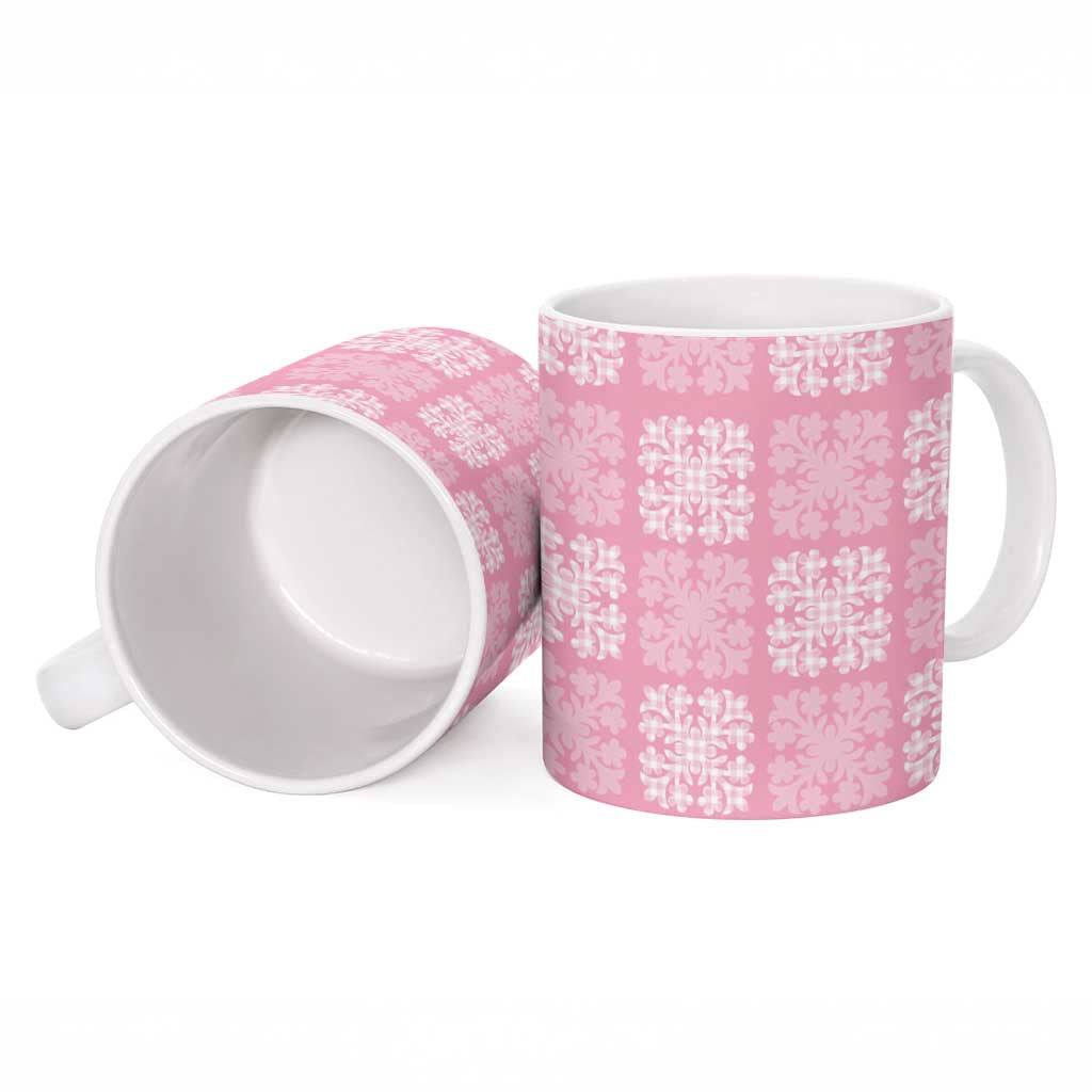 Pink Palaka Quilt Hawaii Ceramic Mug Traditional Hawaii-plaid Pattern - Polynesian Pride