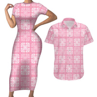 Pink Palaka Quilt Hawaii Couples Matching Short Sleeve Bodycon Dress and Hawaiian Shirt Traditional Hawaii-plaid Pattern - Polynesian Pride