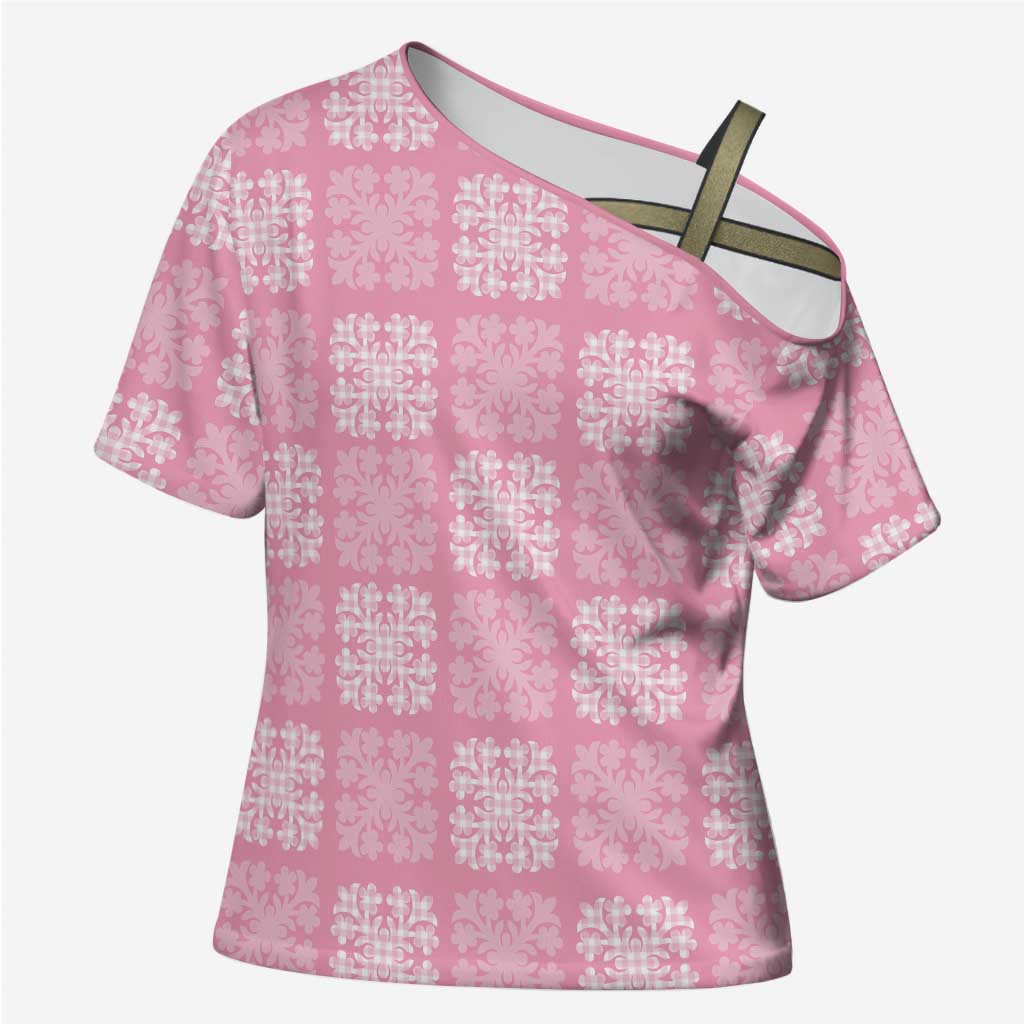 Pink Palaka Quilt Hawaii Cross Shoulder Shirt Traditional Hawaii-plaid Pattern LT14 Female Pink - Polynesian Pride